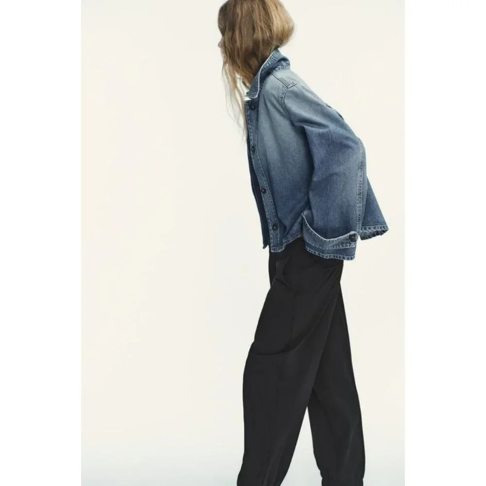 ZARA TRF HIGH NECK DENIM JACKET - Picture 4 of 8